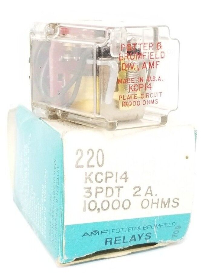NIB POTTER & BRUMFIELD KCP14-10000, 220, KCP14, 3PDT, 2A, 10,000 OHMS RELAY