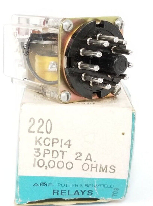 NIB POTTER & BRUMFIELD KCP14-10000, 220, KCP14, 3PDT, 2A, 10,000 OHMS RELAY