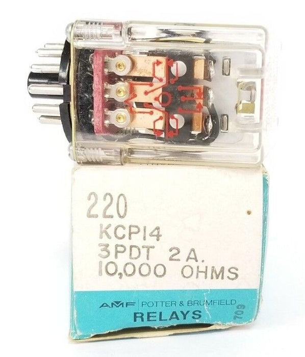 NIB POTTER & BRUMFIELD KCP14-10000, 220, KCP14, 3PDT, 2A, 10,000 OHMS RELAY