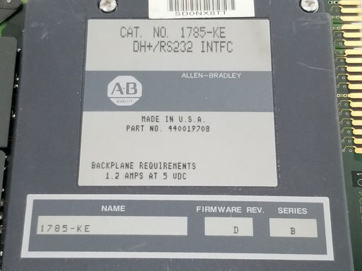 ALLEN BRADLEY 1785-KE DH+/RS232 INTERFACE MODULE SER. B F/W. REV. D 1785KE