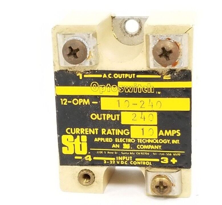 STI / APPLIED ELECTRO TECH. 12-OPM-10-240 OPTOSWITCH 240VAC OUT. 3-32 VDC IN.