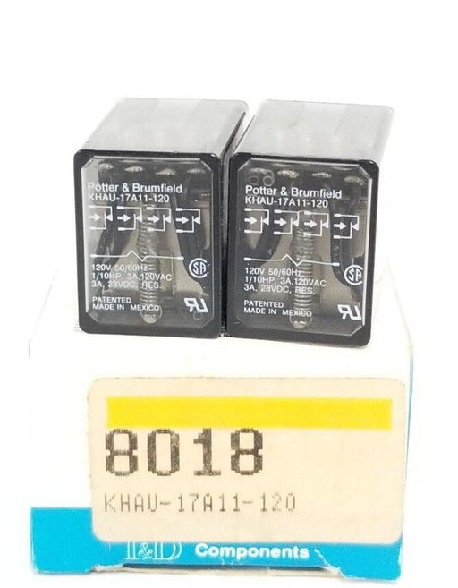 LOT OF 2 POTTER & BRUMFIELD KHAU-17A11-120 RELAYS 8018, 120V, 50/60HZ