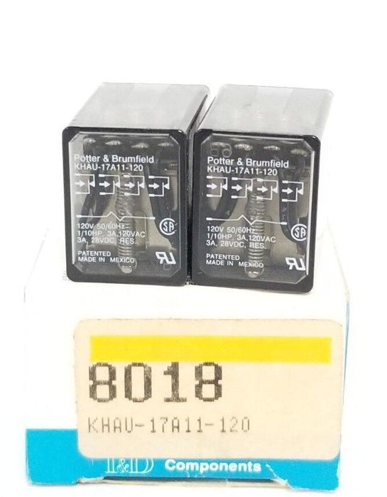 LOT OF 2 POTTER & BRUMFIELD KHAU-17A11-120 RELAYS 8018, 120V, 50/60HZ