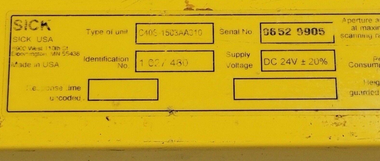 SICK C40S-1503AA310 C4000 STANDARD/ADVANCED SENDER C 4000, 30MM RESOLUTION