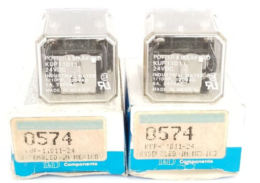 LOT OF 2 NIB POTTER & BRUMFIELD KUP-11D11-24 RELAYS 24VDC, 5A, 240VAC, 0574