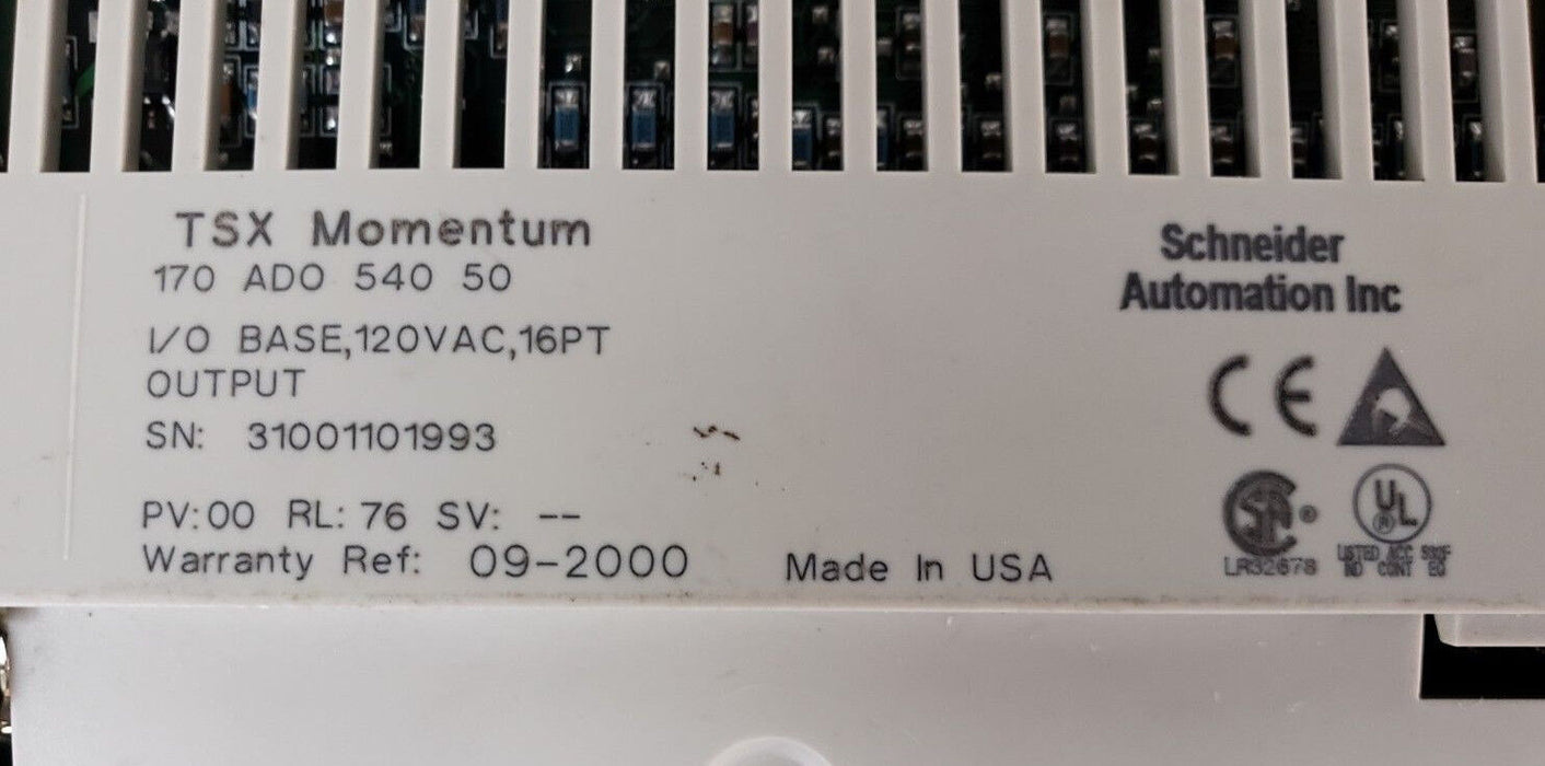 SCHNEIDER ELECTRIC 170ADO54050 I/O BASE UNIT 120VAC 16PT, PV 00, RL 76 W/O COVER