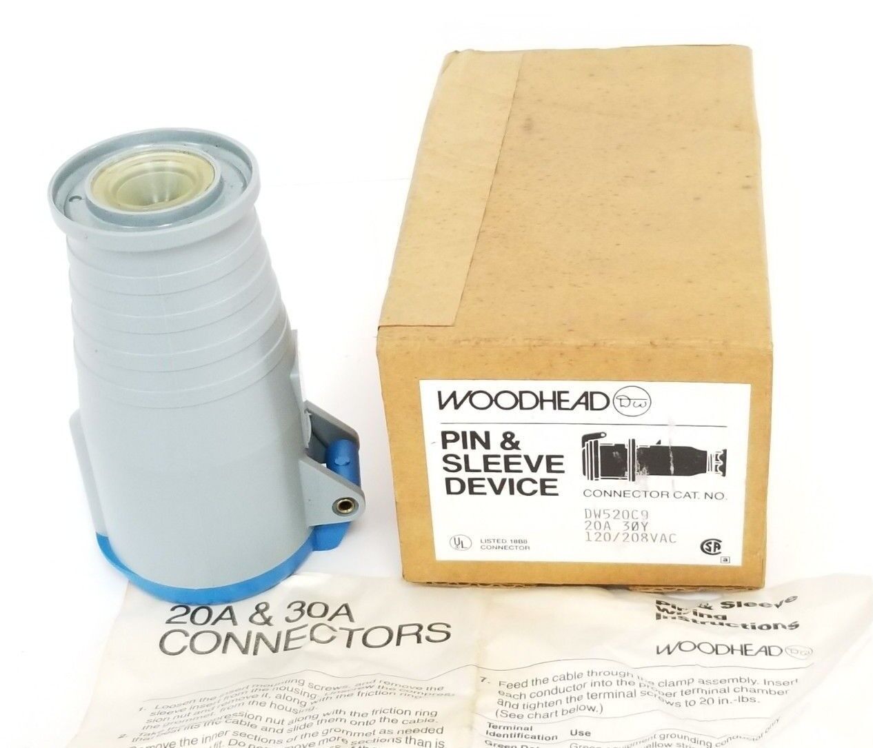 NIB WOODHEAD PIN & SLEEVE DEVICE CONNECTOR CAT. NO. DW520C9, 20A, 120/208VAC