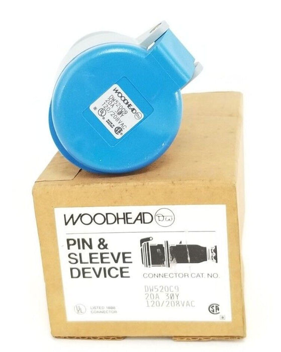 NIB WOODHEAD PIN & SLEEVE DEVICE CONNECTOR CAT. NO. DW520C9, 20A, 120/208VAC