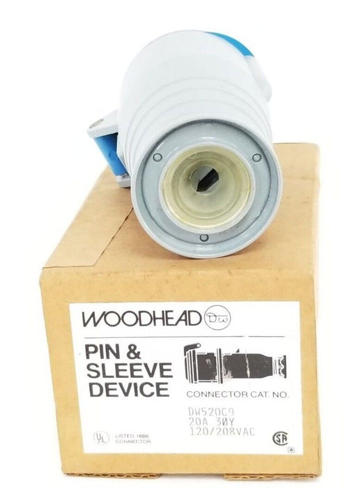 NIB WOODHEAD PIN & SLEEVE DEVICE CONNECTOR CAT. NO. DW520C9, 20A, 120/208VAC