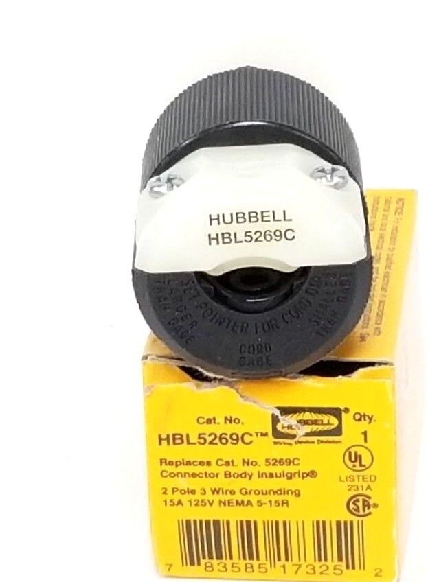 NIB HUBBELL HBL5269C INSULGRIP CONNECTOR BODY 2 POLE 3 WIRE 15A 125V