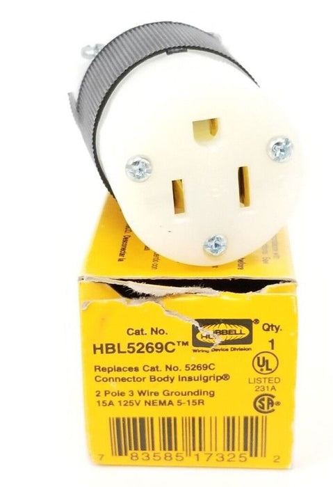 NIB HUBBELL HBL5269C INSULGRIP CONNECTOR BODY 2 POLE 3 WIRE 15A 125V