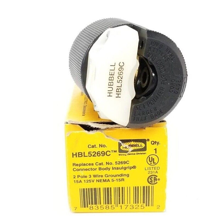 NIB HUBBELL HBL5269C INSULGRIP CONNECTOR BODY 2 POLE 3 WIRE 15A 125V