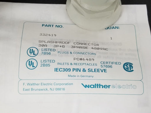 LOT OF 2 NEW IN BAG WALTHER 332-4-19 IEC309 PIN AND SLEEVE SPLASHPROOF CONNECTOR
