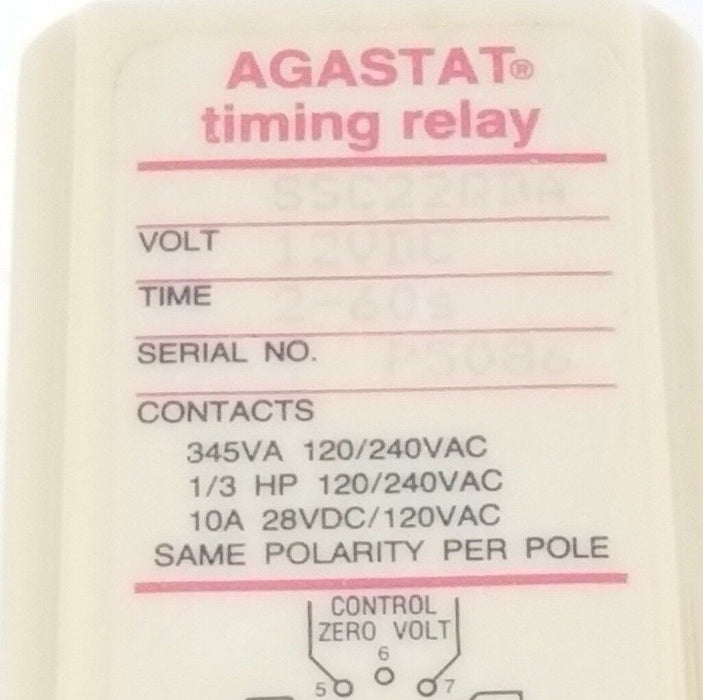 NIB AGASTAT SSC22QDA TIME DELAY RELAY 2-60s 12VDC 10A 28VDC/120VAC