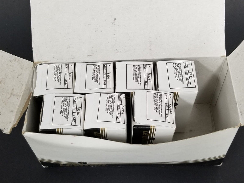 BOX OF 7 NEW LEVITON 5336-I COMBINATION S.P. SWITCHES & PILOT LIGHTS 20A-120V