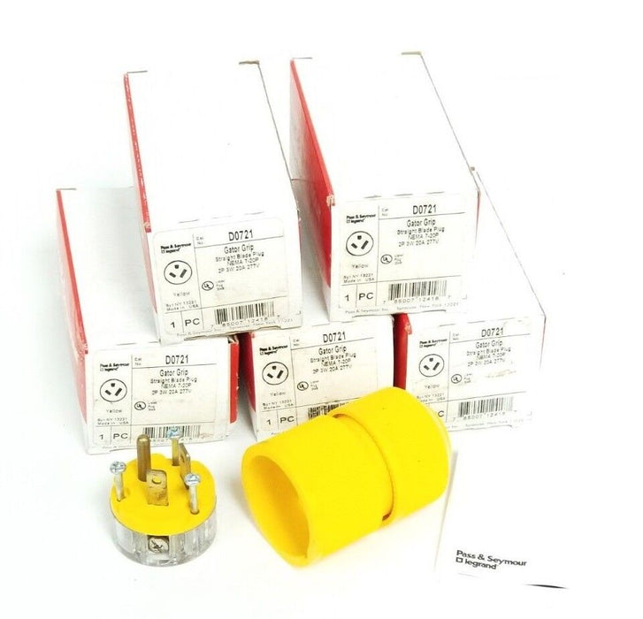 LOT OF 5 NEW PASS & SEYMOUR D0721 LEGRAND GATOR GRIP STRAIGHT BLADE PLUGS, 2P 3W