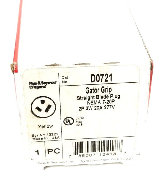 LOT OF 5 NEW PASS & SEYMOUR D0721 LEGRAND GATOR GRIP STRAIGHT BLADE PLUGS, 2P 3W