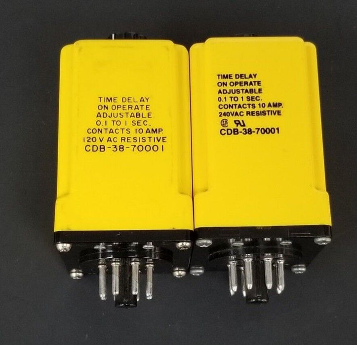 LOT OF 2 POTTER & BRUMFIELD CDB-38-70001 TIME DELAY RELAYS 0.1 TO 1 SEC. 10AMP,