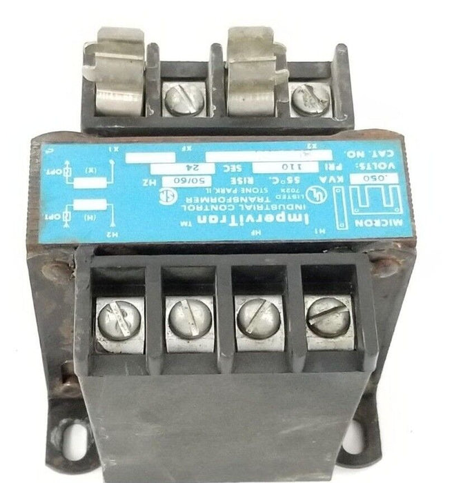MICRON IMPERVITRAN B050A7 INDUSTRIAL TRANSFORMER PRI 110V 24 SEC. 50/60HZ