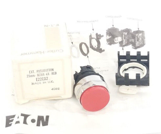 NIB EATON CUTLER-HAMMER E22EB2 EXT. PUSHBUTTON 25MM NEMA 4X RED