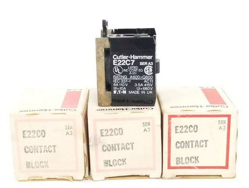LOT OF 3 NIB EATON CUTLER-HAMMER E22C0 CONTACT BLOCKS SER. A3, E22-C0