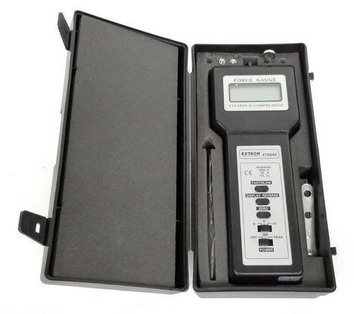 EXTECH 475040 TENSION & COMPRESSION FORCE GAUGE 5000G 49N 176oz. W/ ATTACHMENTS