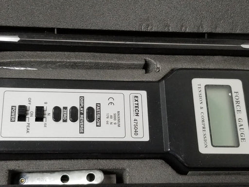 EXTECH 475040 TENSION & COMPRESSION FORCE GAUGE 5000G 49N 176oz. W/ ATTACHMENTS