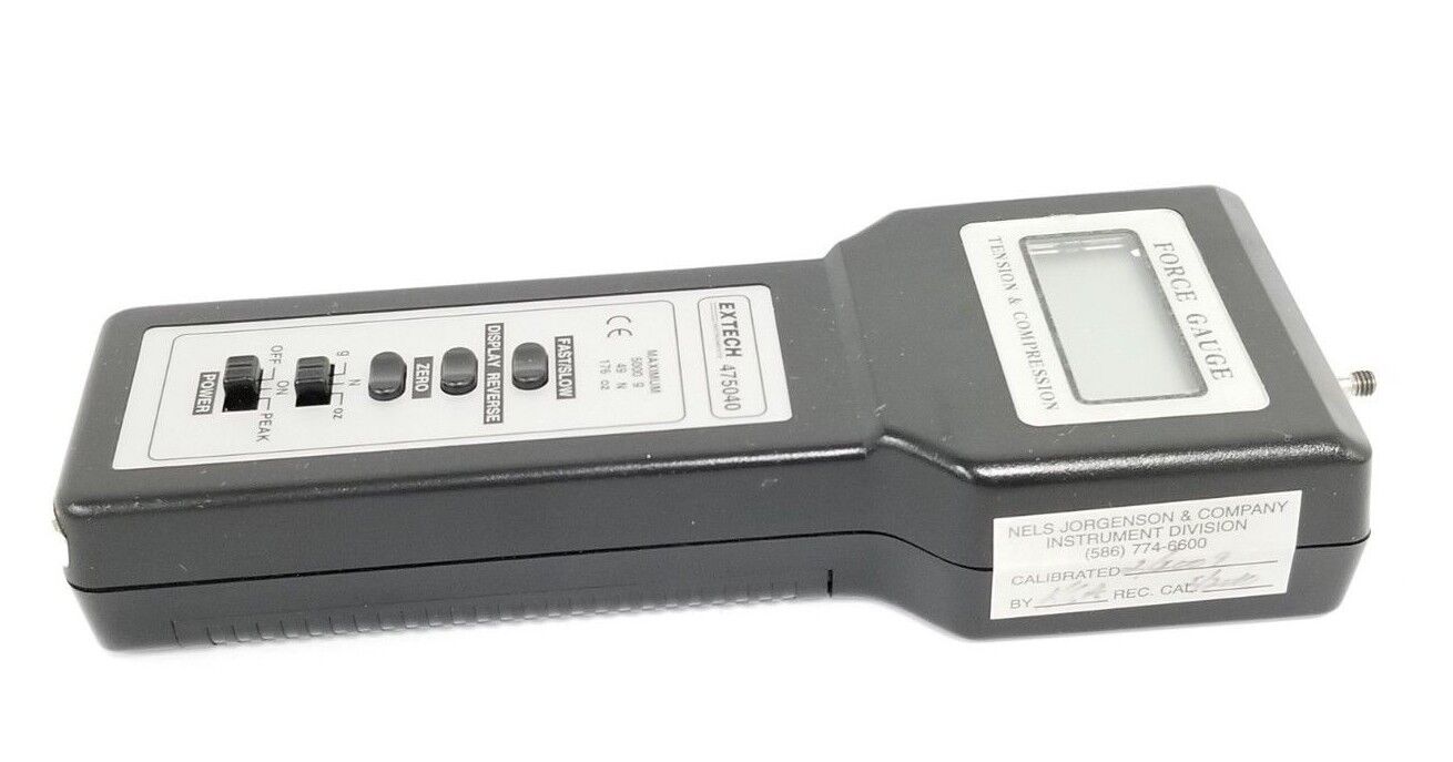 EXTECH 475040 TENSION & COMPRESSION FORCE GAUGE 5000G 49N 176oz. W/ ATTACHMENTS