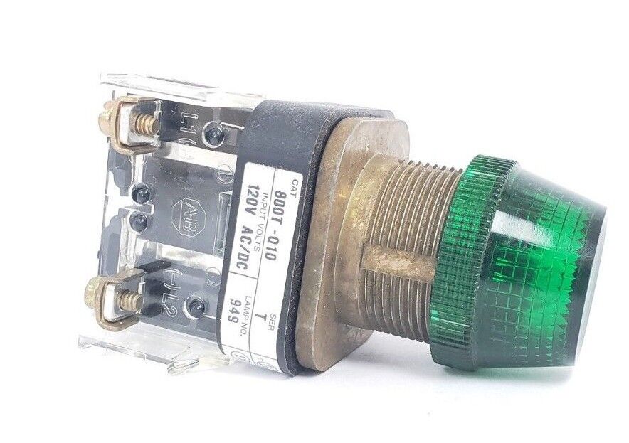 NIB ALLEN-BRADLEY 800T-Q10G SER. T GREEN PILOT LIGHT, 800T-Q10, 120V, TYPE 4, 13