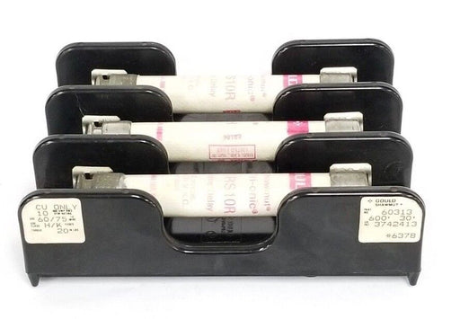 GOULD SHAWMUT 60313 FUSE BLOCK 600V, 30A, 3P W/ (3) TRS10R FUSES 10A, 600V