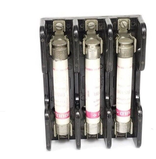 GOULD SHAWMUT 60313 FUSE BLOCK 600V, 30A, 3P W/ (3) TRS10R FUSES 10A, 600V