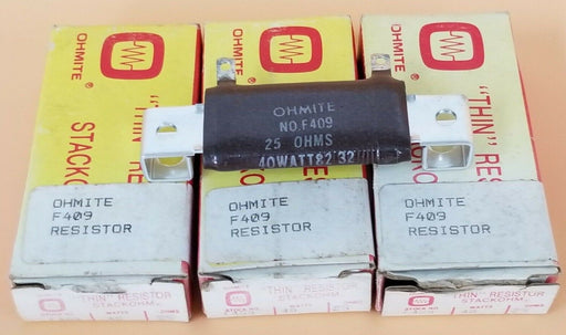 LOT OF 4 NIB OHMITE STOCK NO. F409 RESISTORS 40W 25 OHMS