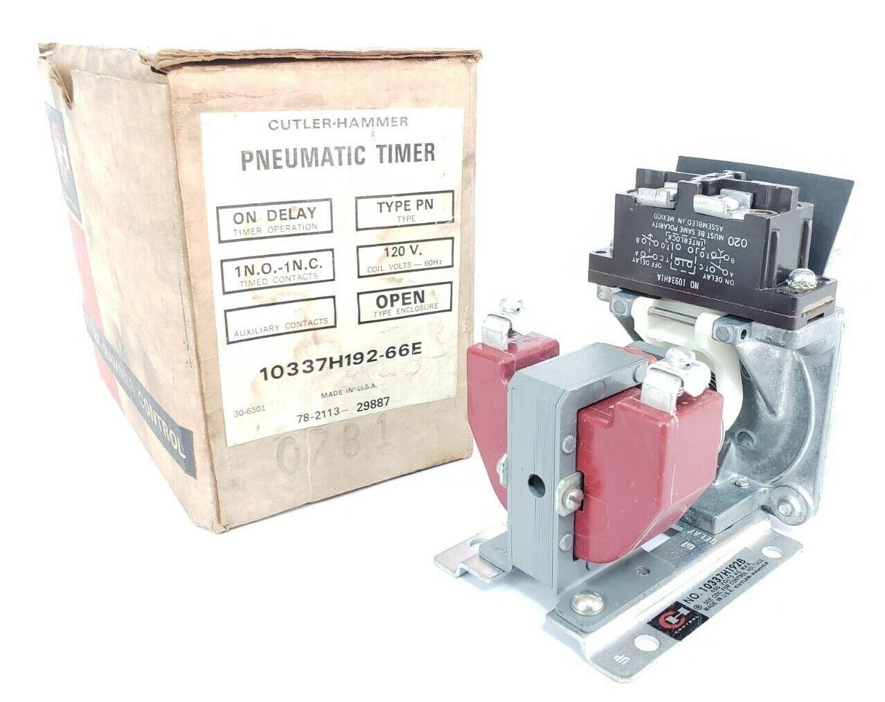 NIB CUTLER-HAMMER 10337H192-66E TYPE PN PNEUMATIC TIMER 10337H19266E