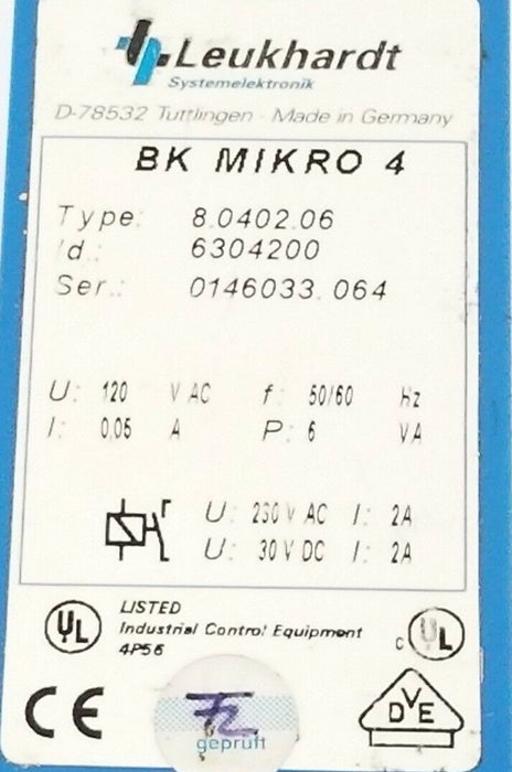 LEUKHARDT 8.0402.06 BK MIKRO 4 TIME DELAY RELAY 6304200, 8-0402-06, 8040206