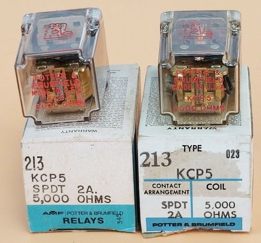 LOT OF 2 NIB POTTER & BRUMFIELD KCP5-5000 RELAYS KCP5, 213, SPDT 2A, 5,000 OHMS
