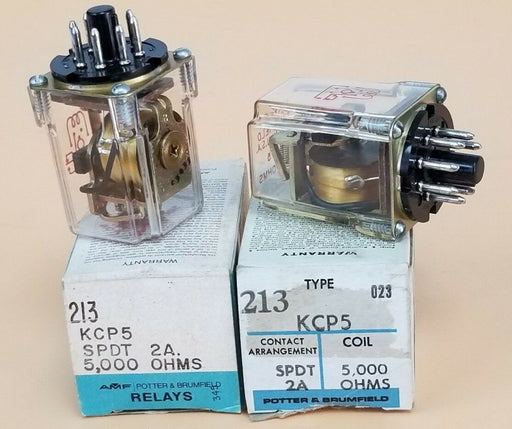LOT OF 2 NIB POTTER & BRUMFIELD KCP5-5000 RELAYS KCP5, 213, SPDT 2A, 5,000 OHMS