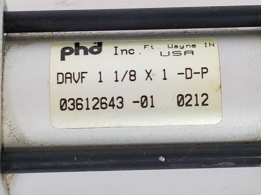 PHD DAVF 1 1/8 X 1 -D-P PNUMATIC CYLINDER, 1-1/8" BORE X 1" STROKE, DAVF11/8X1DP