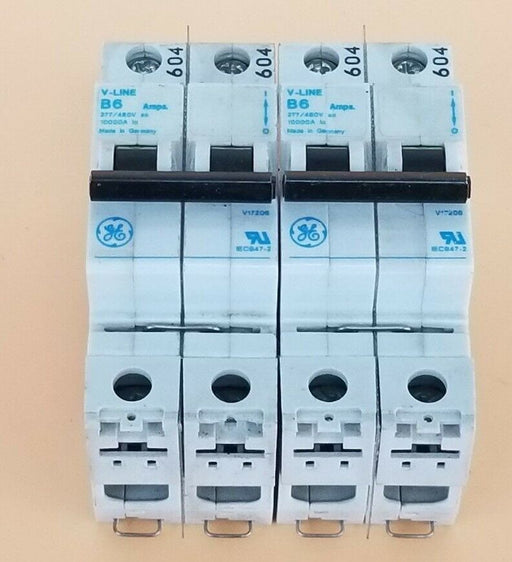 LOT OF 2 GENERAL ELECTRIC V17206 CIRCUIT BREAKERS 277/480VAC 2P 6A IEC947-2 B6