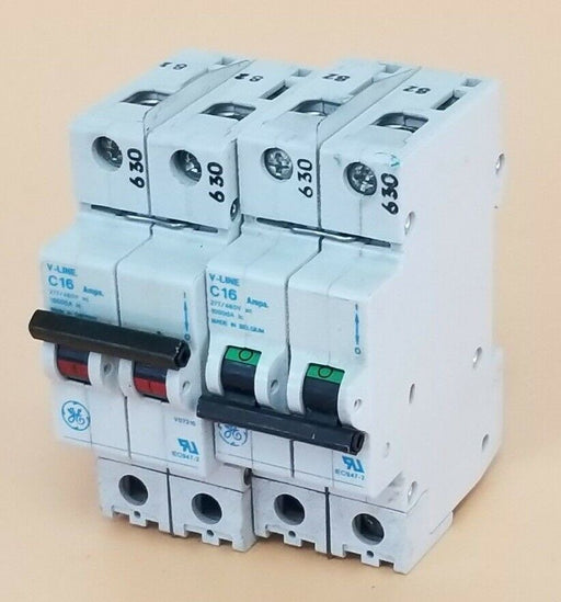 LOT OF 2 GENERAL ELECTRIC V07216 CIRCUIT BREAKERS 277/480VAC V-LINE 16A C16
