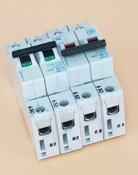 LOT OF 2 GENERAL ELECTRIC V07216 CIRCUIT BREAKERS 277/480VAC V-LINE 16A C16