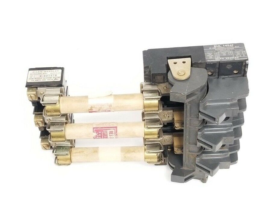 ALLEN BRADLEY 1494F FUSE ADAPTER 30A 600VAC-250VDC W/ X-401978 BLOCK & (3) RES30