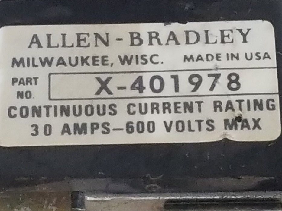 ALLEN BRADLEY 1494F FUSE ADAPTER 30A 600VAC-250VDC W/ X-401978 BLOCK & (3) RES30