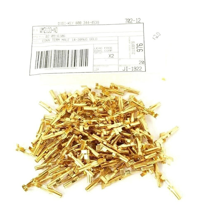 BAG OF 120 NEW MOLEX / DIGI-KEY 02-09-6106 GOLD CONN. TERMINALS .093 MALE 14-20