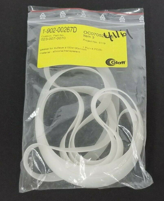 LOT OF 4 NEW GLATT 1-902-00267D TRANSPARENT SILICONE BULLEYE GASKETS 150X130X1MM