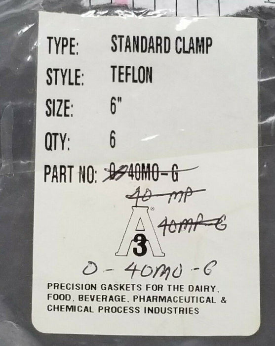 LOT OF 6 NEW PURESERVE SYSTEMS 0-40M0-G STANDARD CLAMP TEFLON 6'' GASKETS
