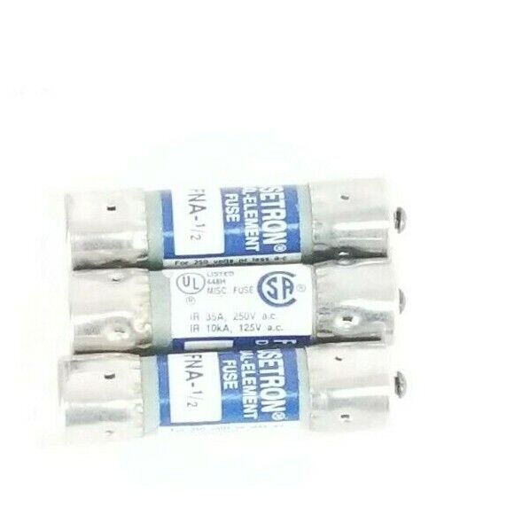 LOT OF 3 NEW COOPER BUSSMANN FNA-1/2 FUSETRON DUEL ELEMENT FUSSES