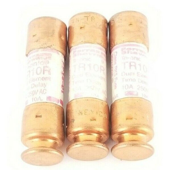 LOT OF 3 FERRAZ SHAWMUT TR10R TRI-ONIC DUEL-ELEMENT FUSES 250V AC, 10A