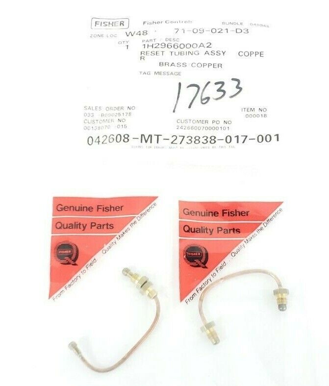 LOT OF 2 NEW FISHER CONTROLS 1H2966000A2 RESET TUBING ASSEMBLIES
