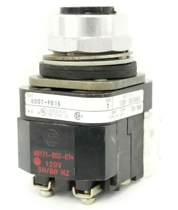 ALLEN BRADLEY 800T-PB16 PUSHBUTTON 800TPB16 SER. T 120V, 800T-XA SER. D NO LAMP