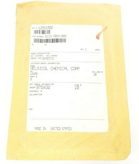 NEW FISHER ROSEMOUNT 01151-0029-0001 KIT, SPARES ADJ SCREW 0115100290001
